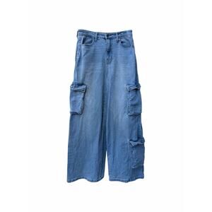 And Now This Blue Light Wash Wide Leg Cargo Jeans 27
